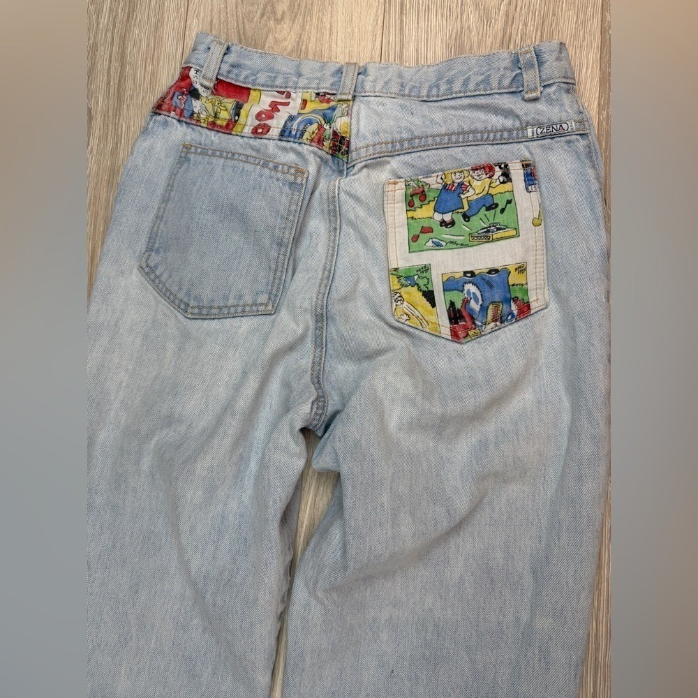 Vintage Zena 90s Comic Print High Waisted‎ Mom Jeans Light Wash Sz 11